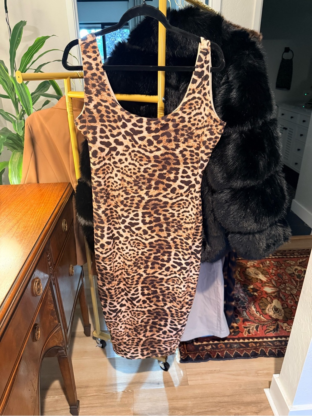 naked wardrobe Leopard-Print Midi Dress in Brown and Black